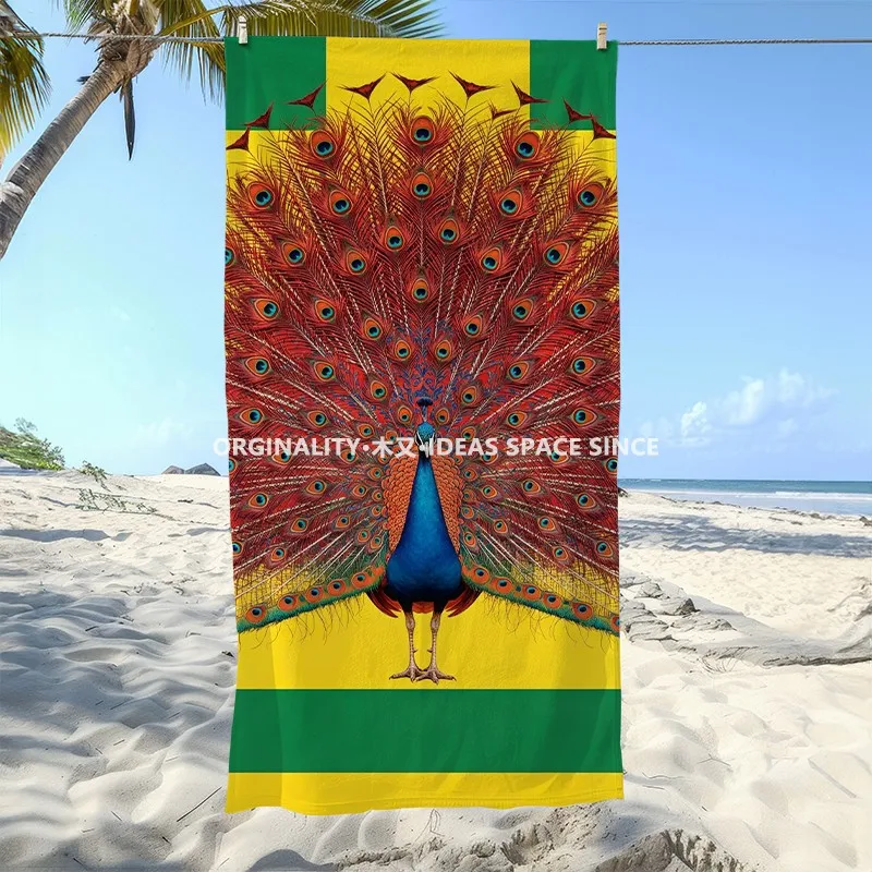 

Vibrant Peacock Tropical Beach Towel Patterned Sunscreen And Windproof Suitable For Swimming Pool Camping Travel