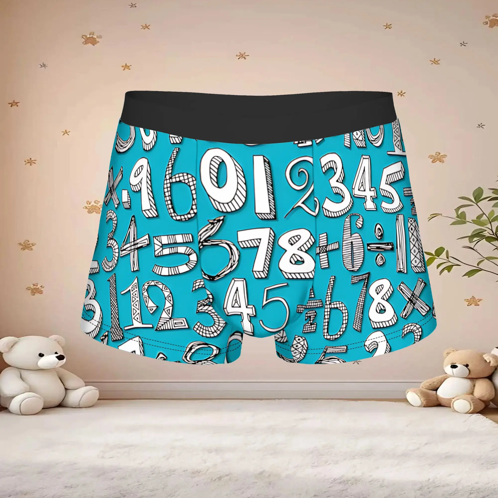 1pc Popular Math Doodle Blue boxers  Novelty Panties Men's Underwear Print Shorts Boxer Briefs
