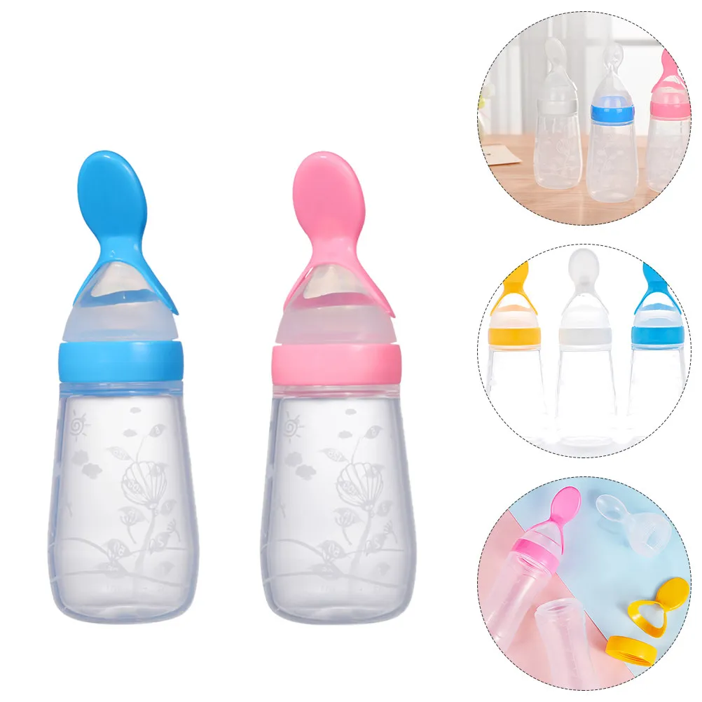 

2Pcs Rice Paste Spoon Bottles Baby Silicone Feeders Infant Feeding Containers Multi Functional Squeeze Food Feeders High Temp