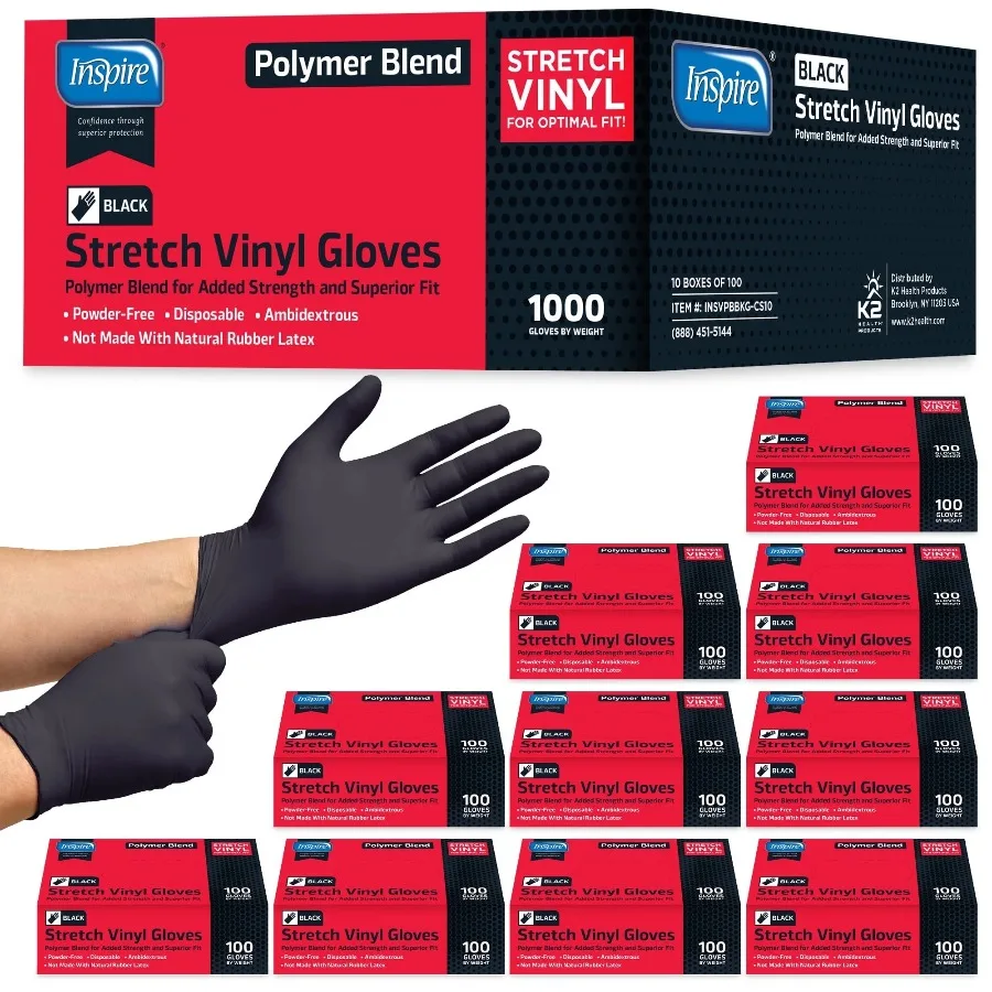 Inspire Nitrile-Vinyl Blend Gloves Disposable Latex Free Multipurpose Black Disposable Gloves Cooking Gloves Cleaning 1000 Small