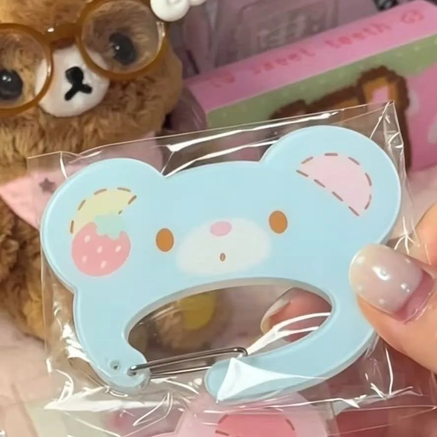 Japanese Cute Strawberry Bear Carabiner Cartoon Bear Spring Snap Hook Keychain Backpack Hanging Buckle Animal for Women Jewelry