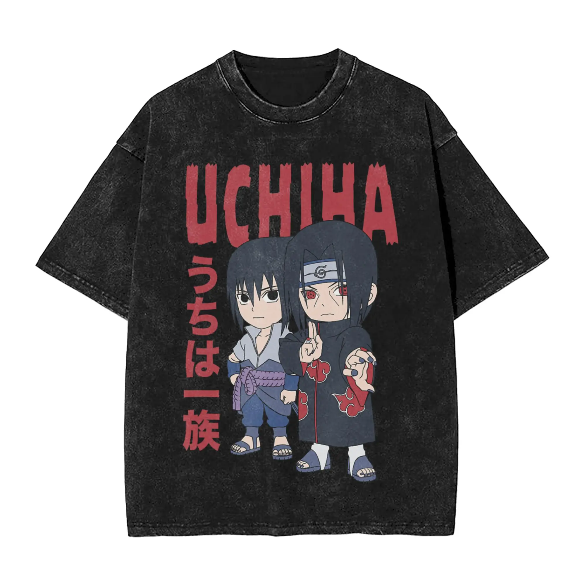 Washed T Shirt Shippuden Chibi Uchiha Pose Narutoes Anime Hip Hop Vintage T-Shirts Harajuku Streetwear Short Sleeve Tops Tees