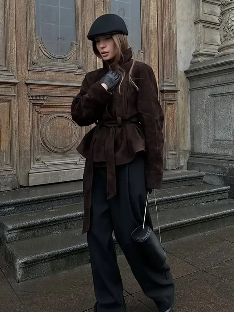 Fashion Suede Women's Jacket Turn-down Collar Long Sleeve Loose Female Coat 2025 Autumn Winter Lady Streetwear Retro Outwears
