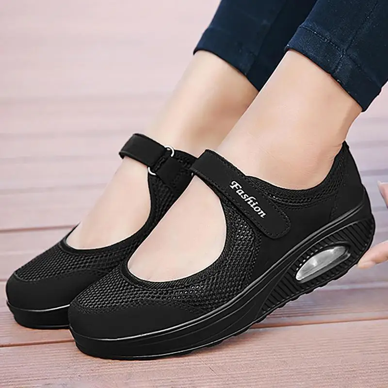 Air Cushion Slip-On Women Walking Shoes Orthopedic Diabetic Ladies Mules Mesh Lightweight Slippers Wedge Female Sneaker