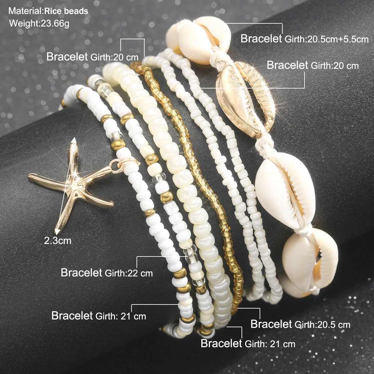 New fashion bohemian beach resort wind rice beads shell starfish multi-layer anklet