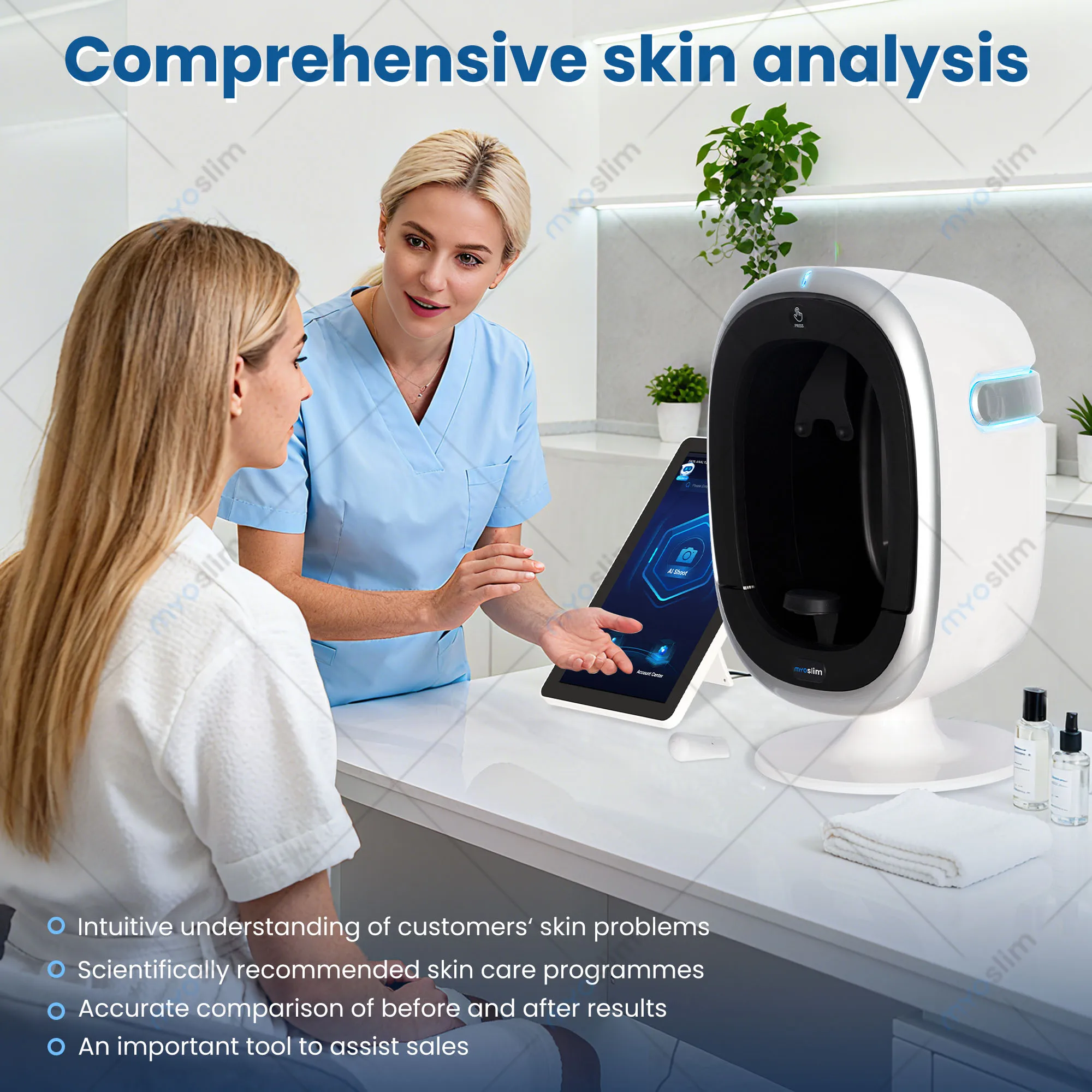 30MP HD 3D AI Skin Analyzer Portable Multispectral Imaging Facial Magic Mirror Detector Salon Skin Problem Diagnosis Device