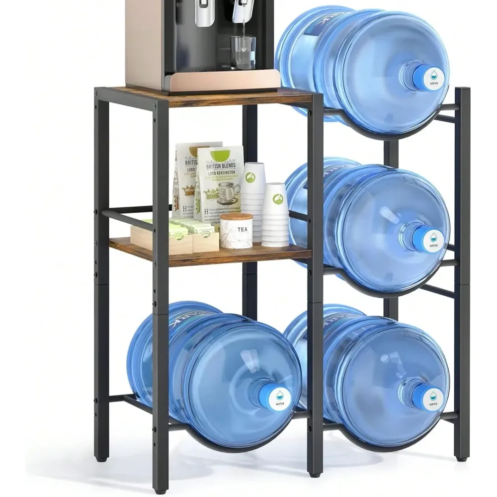 Soporte para Dispensador de Agua de 5 Galones con Estantes de Almacenamiento de Madera