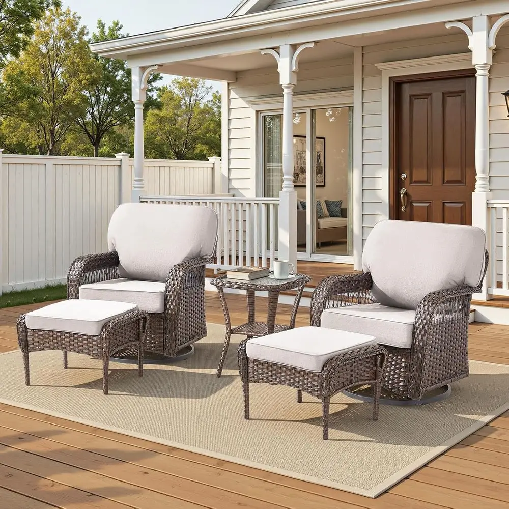 

5 PCS Patio urniture Set Outdoor Sectional Soa Couch with Rocking Swivel Chairs 5" Deep Seat Chairs, ern Wicker Rattan Contion S