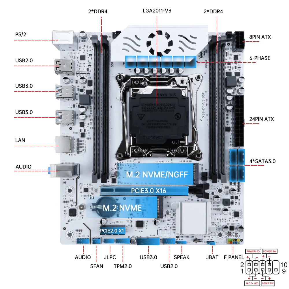 طقم اللوحة الأم للألعاب SOYO X99 C612 مع وحدة المعالجة المركزية E5 2650 V3 وDDR4 16G * 1 2133MHz ذاكرة NVME PCIE3.0 SATA3.0 TPM2.0 واجهة