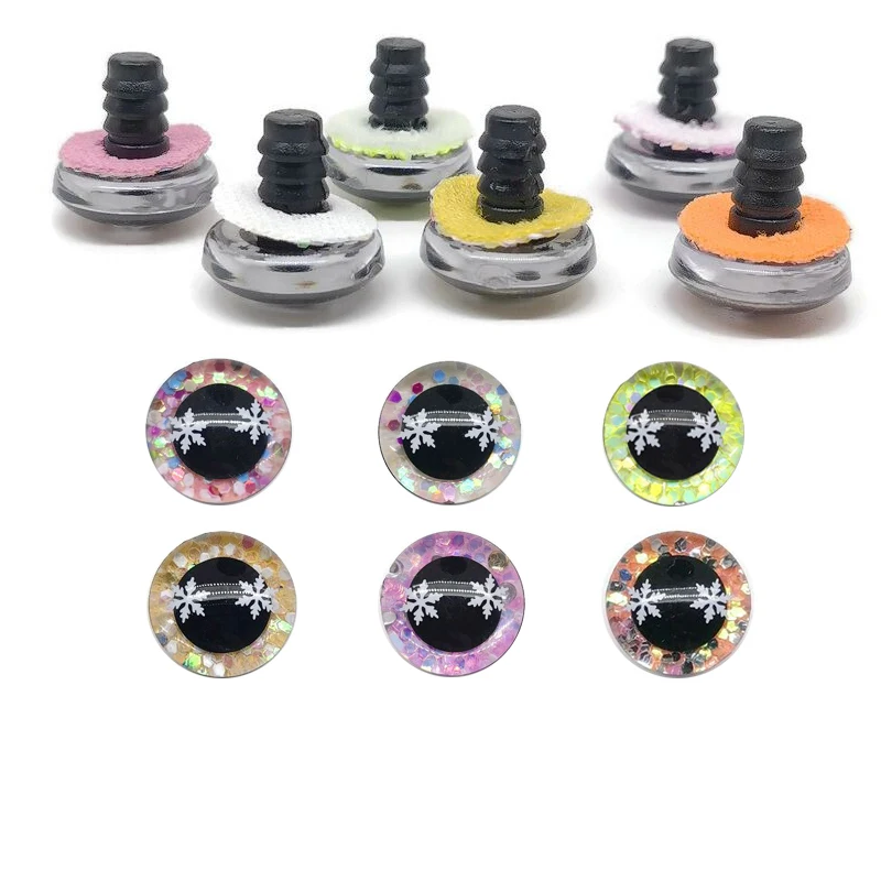 

24pcs new design 9MM 12mm 14mm 16mm to 35mm craft eyes glitter toy safety eyes 3D snow eyes doll eyes with washer