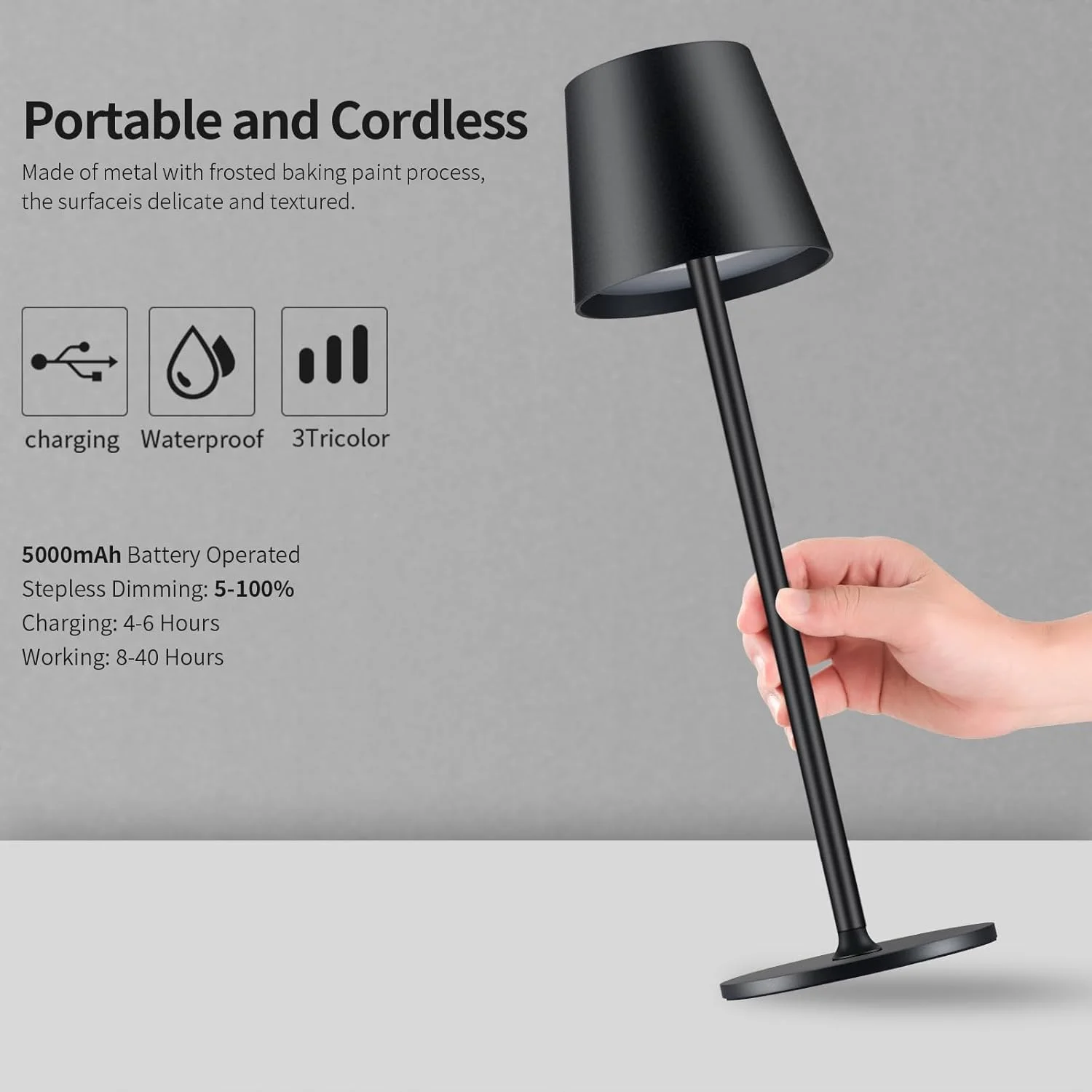 Touch Sensor Light LED Table Lamp Cordless Desk Light Rechargeable 3Color Bedside Creative Ambient Light Bar Outdoor Decor Light