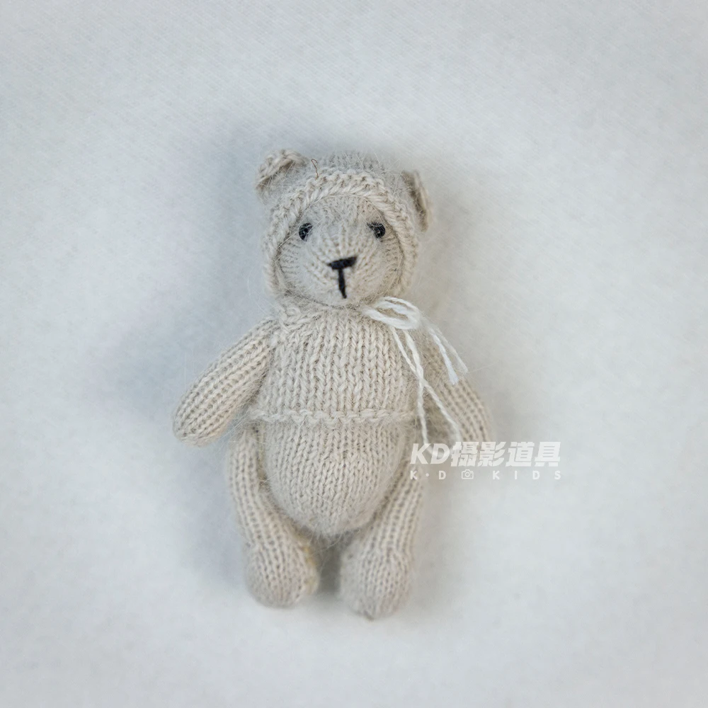 Adorable Knitted Teddy Bear Newborn Photography Props Baby Photo Shoot Props Mini Crochet Animal Doll for Studio Shooting Theme