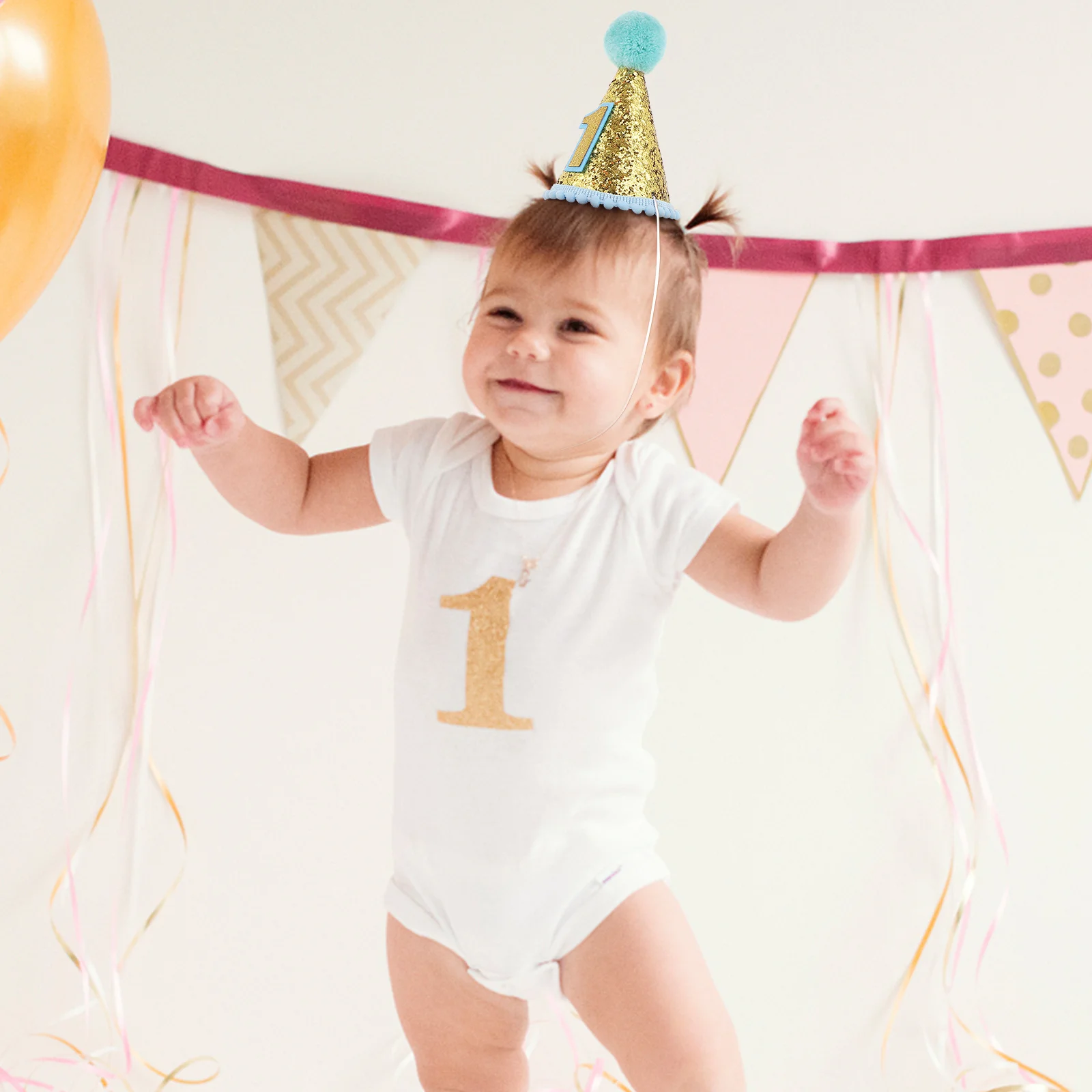 

Stylish 1st Birthday Cone Hat Baby Girl Tiara Mini Hat Adjustable Strap Party Accessory Birthday Cap Fashion Baby Cap