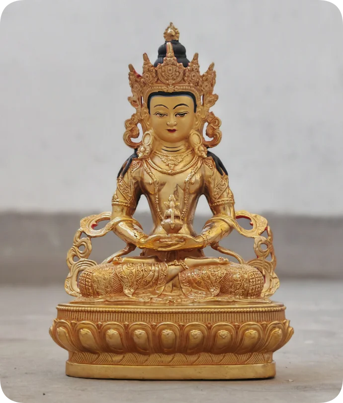 Amitayus Amitabha Aparimita Buddha statue 21cm Handpainted gilding/bronze