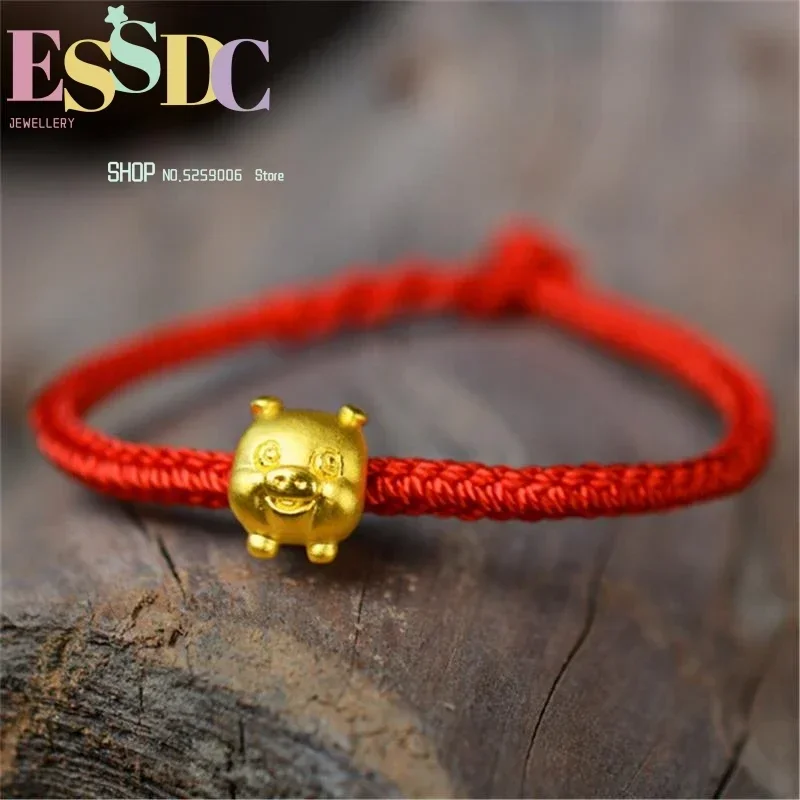 The Animal Year Lucky Red 3D 999 Gold Pig Charm Lady's Hand Knitted Adjustable Rope Bracelets Birthday Gift