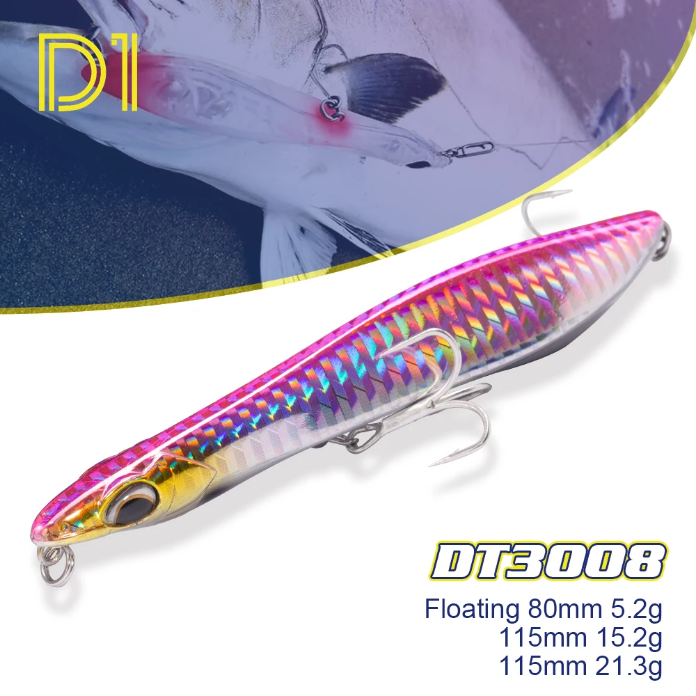 D1 Poppers Lure WTD Long Casting 80MM5.2g Floating 115MM 15.2G /21.3g Pencil Bait Saltwater Freshwater Snakehead of Pike Fishing