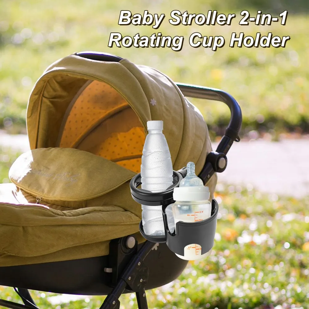 

Противоскользящий держатель для стаканов 2 в 1 для детской коляски, регулируемый, легко устанавливаемый, вращающийся, для напитков, для путешествий