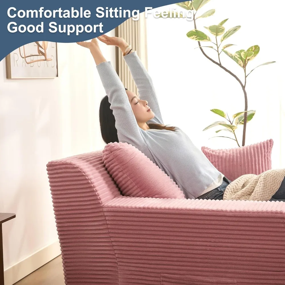 "Espreguiçadeira interna grande de 63 polegadas, camada macia em nuvem, sofá-cama conversível com almofadas removíveis e bolso lateral