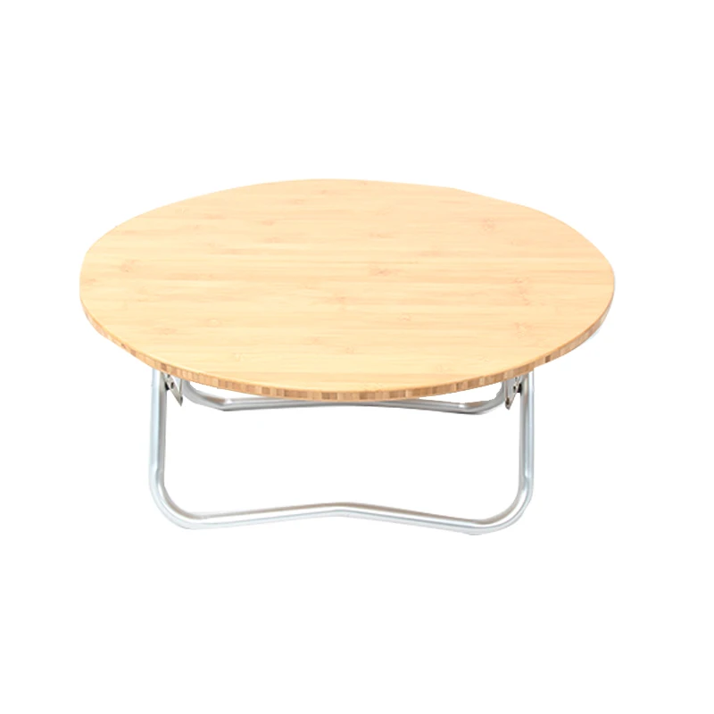 

Outdoor Picnic Mini Camping Portable Aluminum Round Bamboo Mesa Table BBQ Table