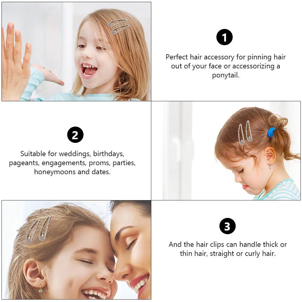 

4Pcs High Quality Waterdrop Metal Rhinestone Snap Hair Clips Comfortable Non Slip Hair Accessories for Ponytail Updo Wedding