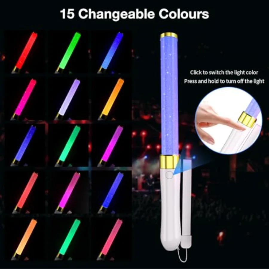 2-pack LED-lichtstokken 15 kleuren herbruikbare Glow Sticks Glow feestartikelen voor bruiloft verjaardag Raves Halloween Kerstmis Nieuwjaar