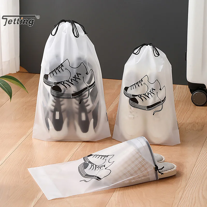 2Pcs Portable PE Transparent Shoes Storage Bag Travel Packing Drawstring Pouch Foldable Waterproof Dust-proof Home Shoes Bags