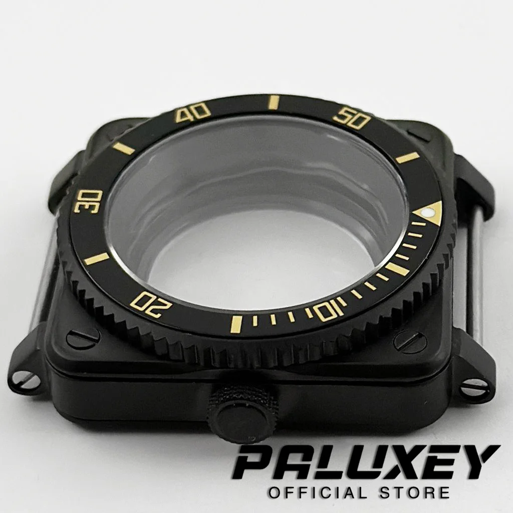 Caja cuadrada PVD Black Mod SKX de 42mm, cristal de zafiro compatible con NH35 NH36 4R 7S, movimiento automático japonés, caja de acero inoxidable