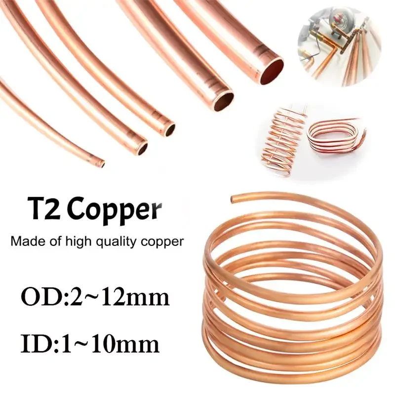 ID 1~10mm OD 2~12mm Length 1 meter Soft Coppers Tube Coil Pure Coppers Wire Pipe Airs Conditioner Cooling DIY Crafts