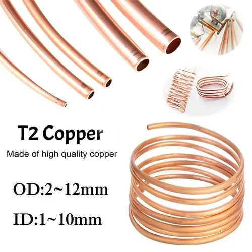 ID 1 ~ 10mm OD 2 ~ 12mm de longitud 1 metro bobina de tubo de cobre blando cobre puro tubo de alambre aire acondicionado refrigeración manualidades DIY