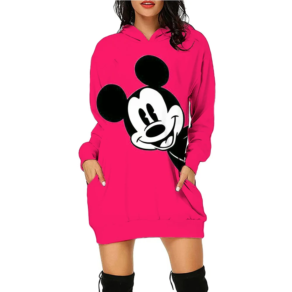 Hoodie Dresses Long Sleeves Korean Fashion Mini Dress Y2k Minnie Mouse Women 2022 Sweater Dress Elegant Mickey Kawaii Disney 3XL