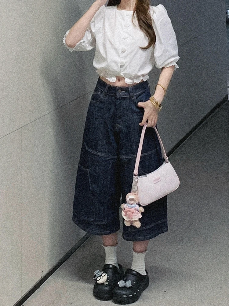 

Sweet Cool Spicy Girl American Style Workwear Jeans High Waist Wide Leg Loose Fit Summer Design Slimming Straight Leg Pants