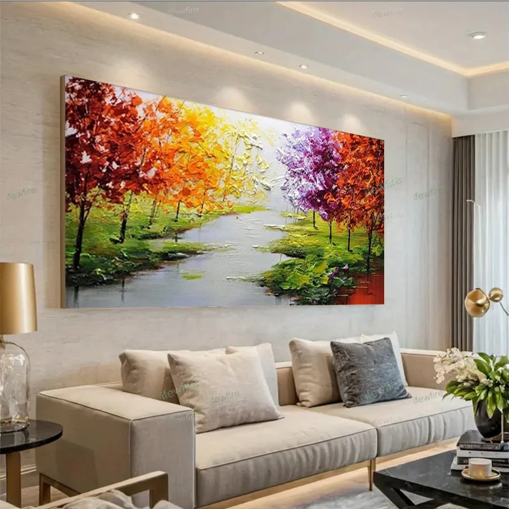 

Hand-Painted Abstract Oil Painting Brilliant Color Pattern Sofa Wall Art Modern Canvas Painting For Home Living Room Decor Art