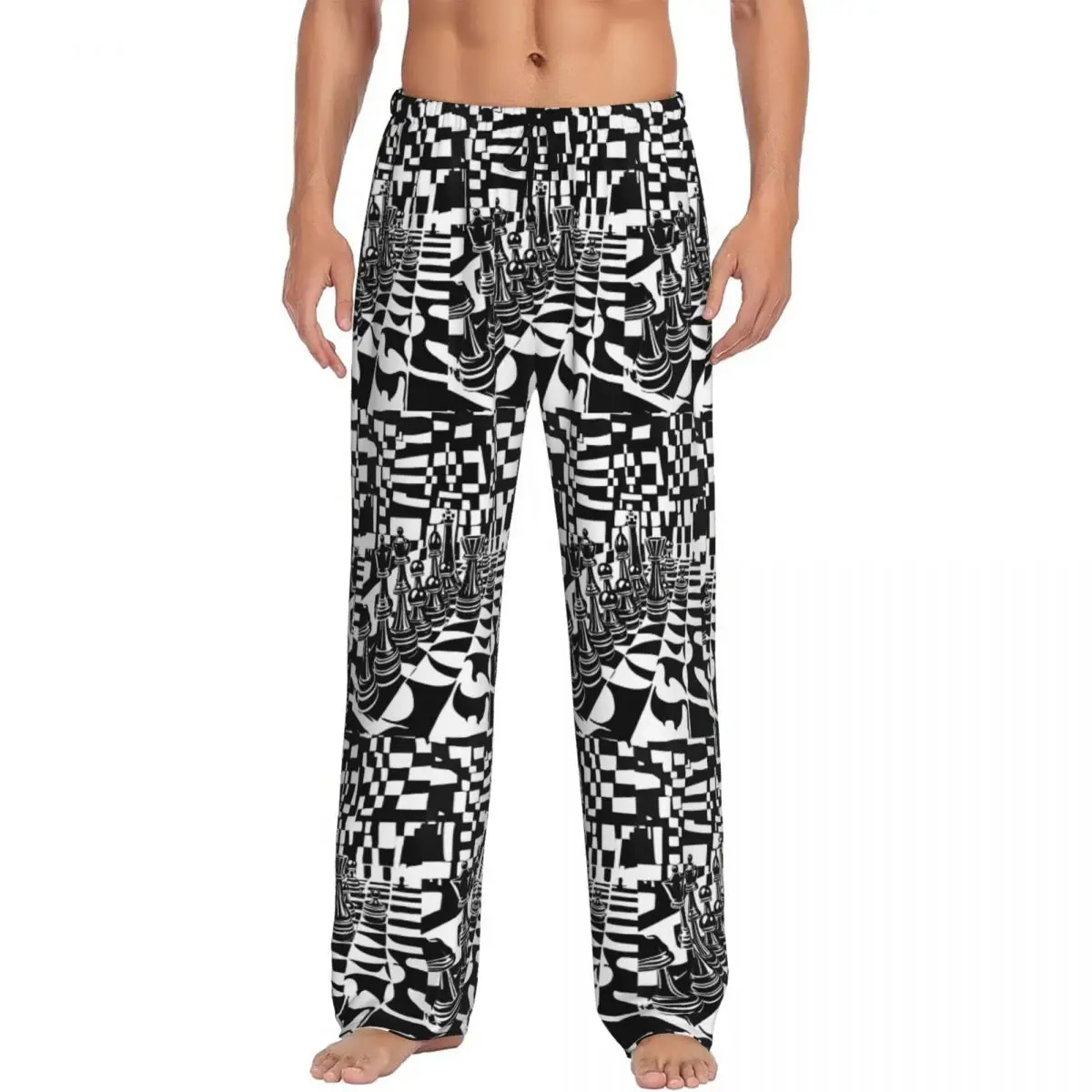 

Пижамные штаны с шахматной доской на заказ, мужские штаны для игры в шахматы, эластичная одежда для сна с карманами