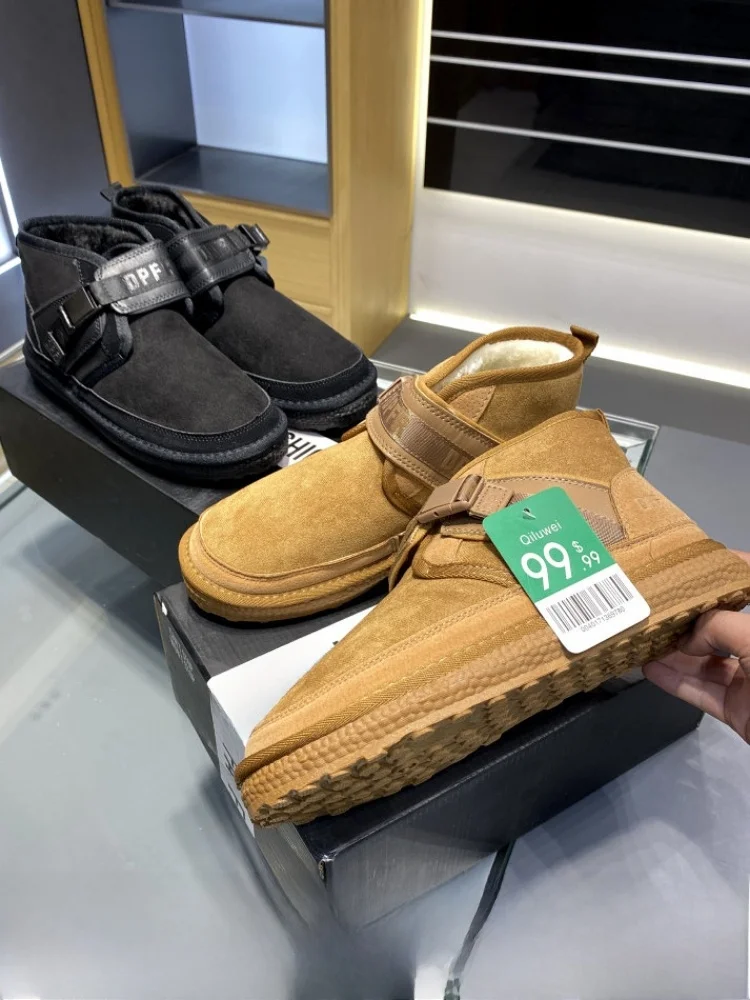 

Thickened Faux Leather Winter Boots Men's Warm Shoes Snow Boots Casual Short Tube Rubber Outsole round Toe Low Heel Boots