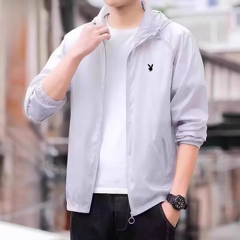 

Мужская летняя куртка из ледяного шелка с защитой от солнца, быстросохнущая, легкая, повседневная, для активного отдыха, модная, на молнии, с декоративными элементами