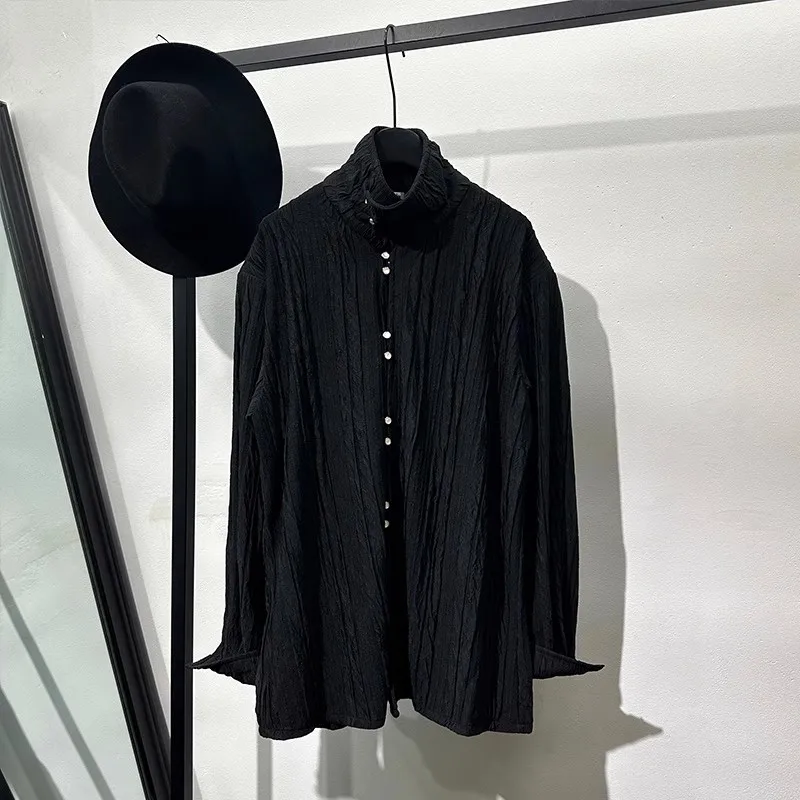 Men Casual Shirts Men's Clothing Spring Male High Street Long Sleeve Autumn Black White Shirts
