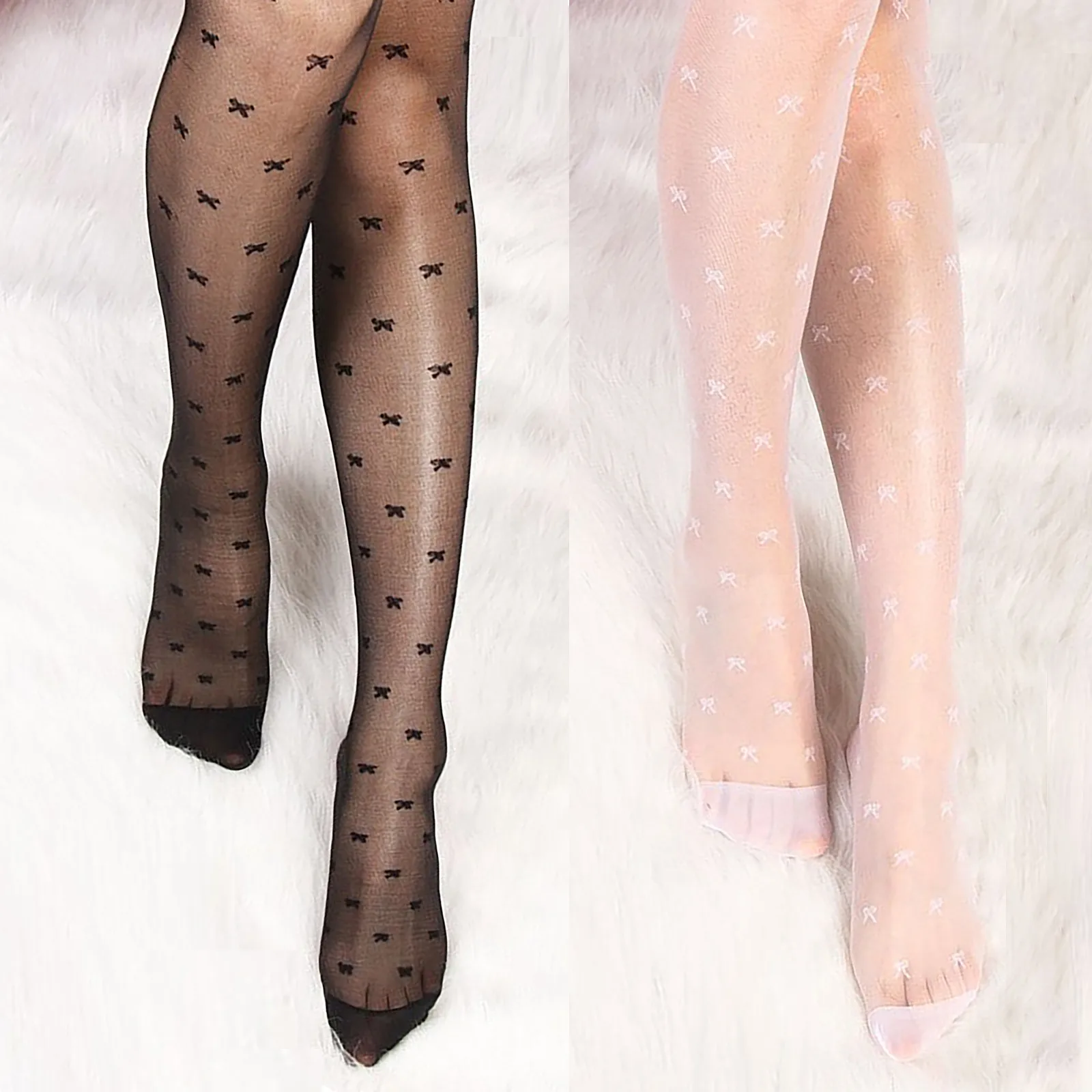 Sexy Women Pantyhose Tights Seamless Lace  Stockings Nylon Bow Tie Print Tight Stocking Female Lingerie Hosiery