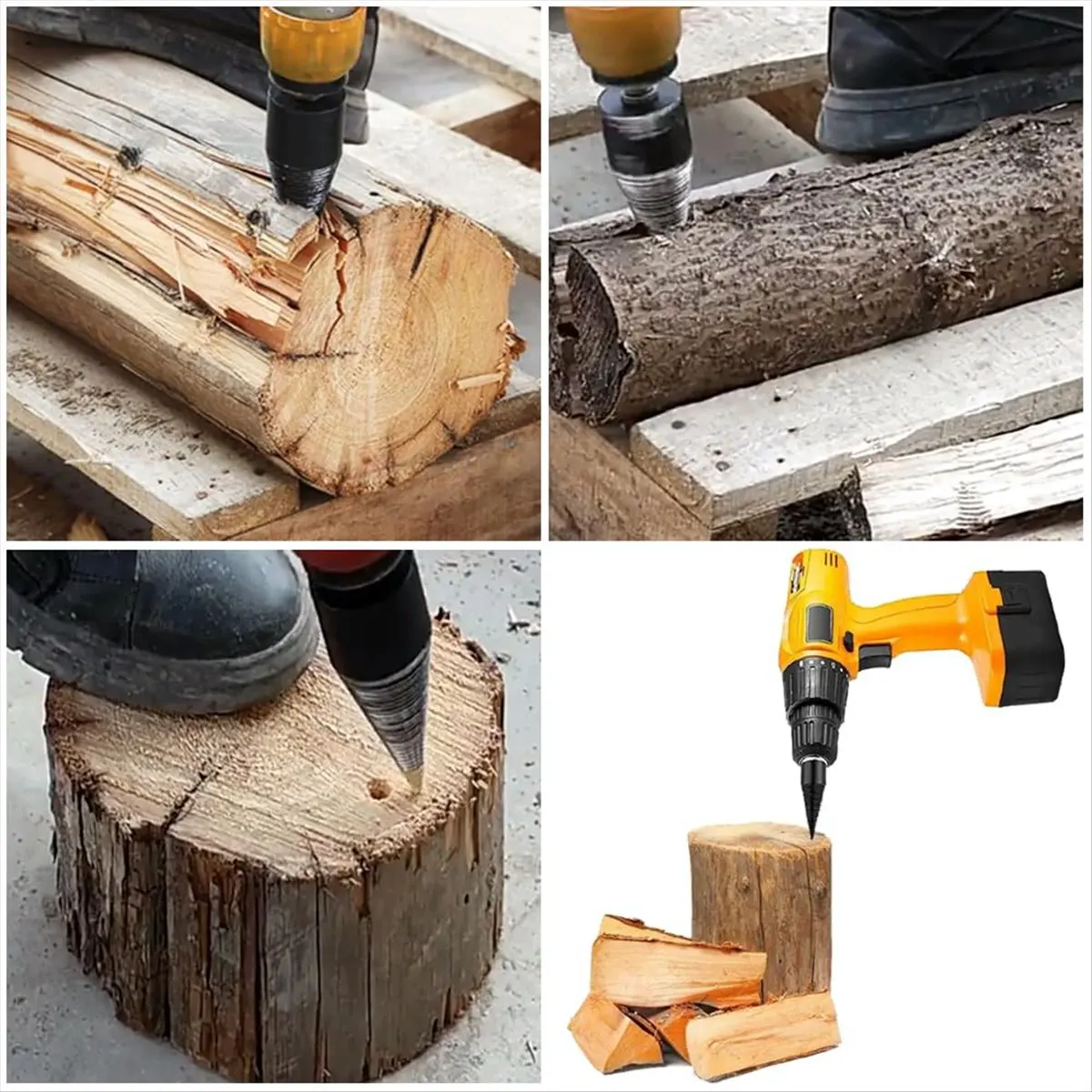 Firewood Log Splitter Drill Bit Removable Wood Splitting Drill Bit,32MM+42MM Heavy Duty Screw Cone Driver Wood Splitter