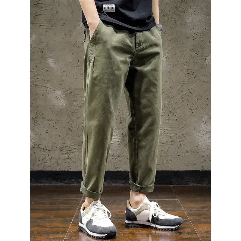 2023 Trendy Casual Cargo Pants Men's Loose Fit Straight Leg Autumn/Winter Style Male Student Rebellious Nine Point Long Pants