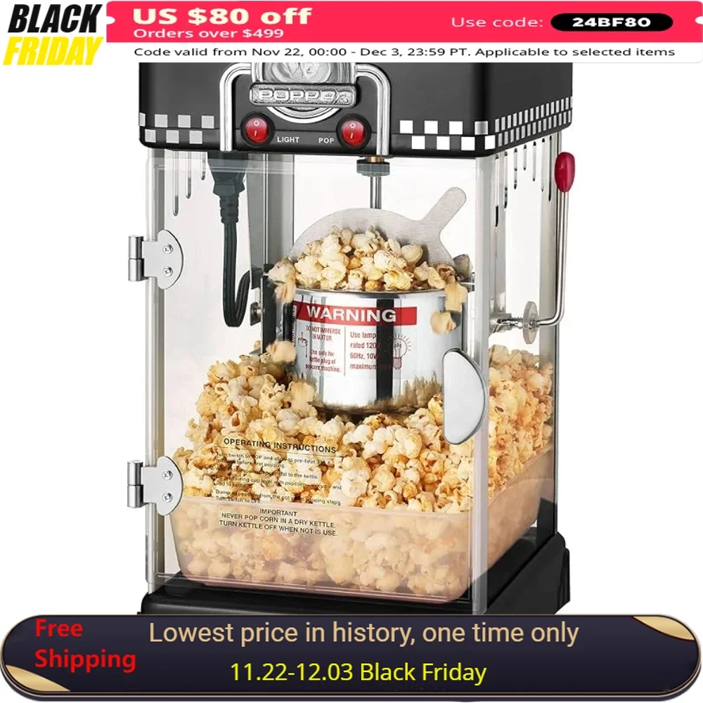 

Popcorn Machine 2.5 Ounce, Movie Hot Buttered Popcorn, Tabletop Kettle Popcorn Popper Machine