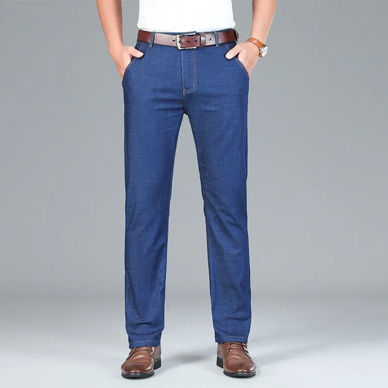 Men's Ice Silk Jeans Summer New Lyocell Thin Business Casual Denim Pants Classic All Match Slim Fit Straight Elastic Jean Male - Image 6