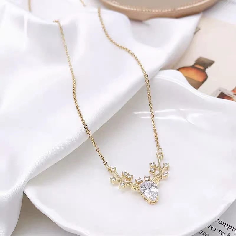 New Bohemian Elk Pendants Necklaces for Women Gold Color Metal Chain Crystal Branch Luxury Wedding Neck Jewelry 2026 New Trend