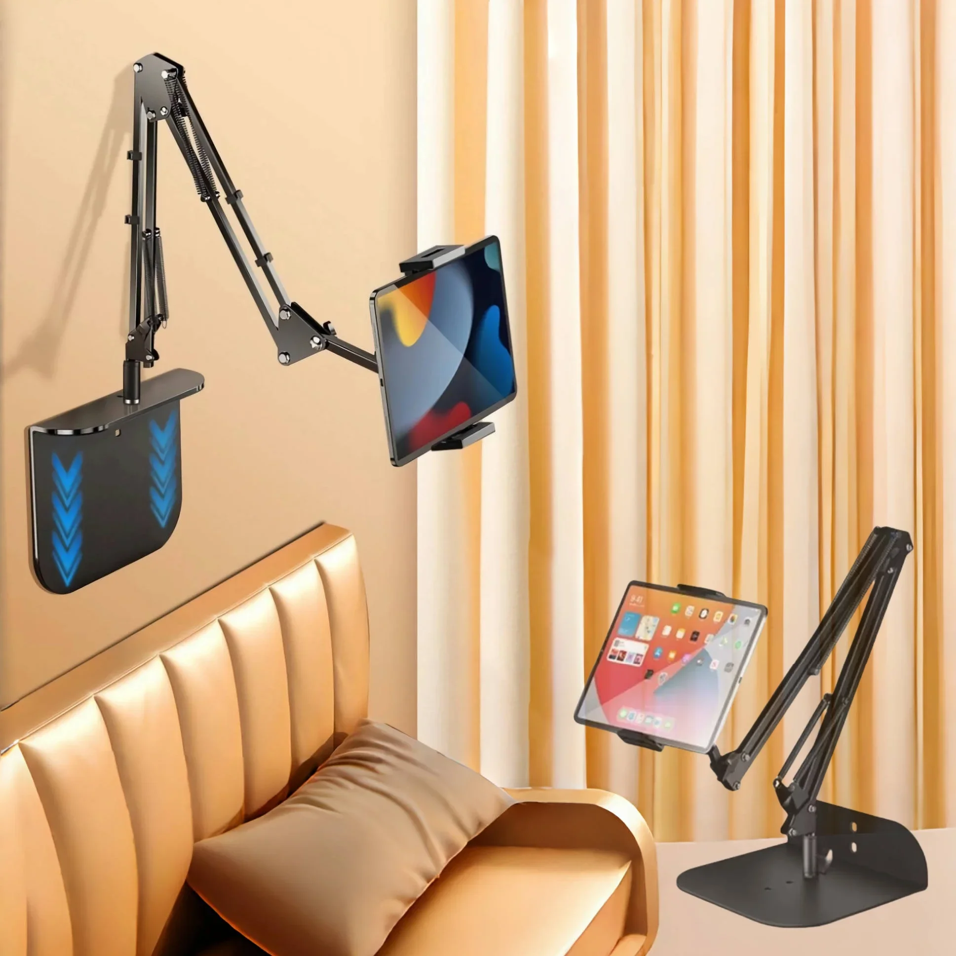 

Gooseneck Tablet Stand Holder for Bed Sofa Flexible Metal Clamp Mount for 4.7''-13'' Phone Tablet IPad Tripod Stand Floor