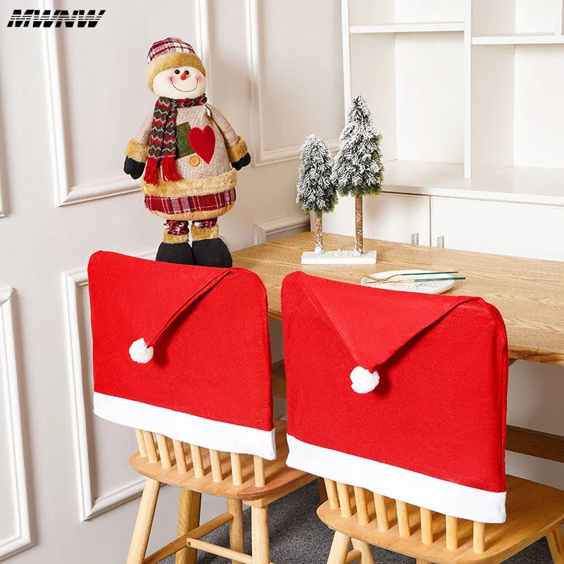 2 Pieces Christmas Decorations 2024 Simple Christmas Hat Chair Cover Setsack a Whole Household Chair Cover Decoration