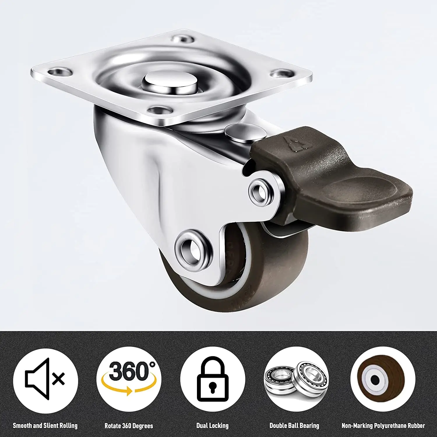 4 Pcs Low Profile Casters Wheels 1 Inch Soft Rubber Swivel Caster Small Silent Casters with 360 Degree Top Plate and 12 Screws