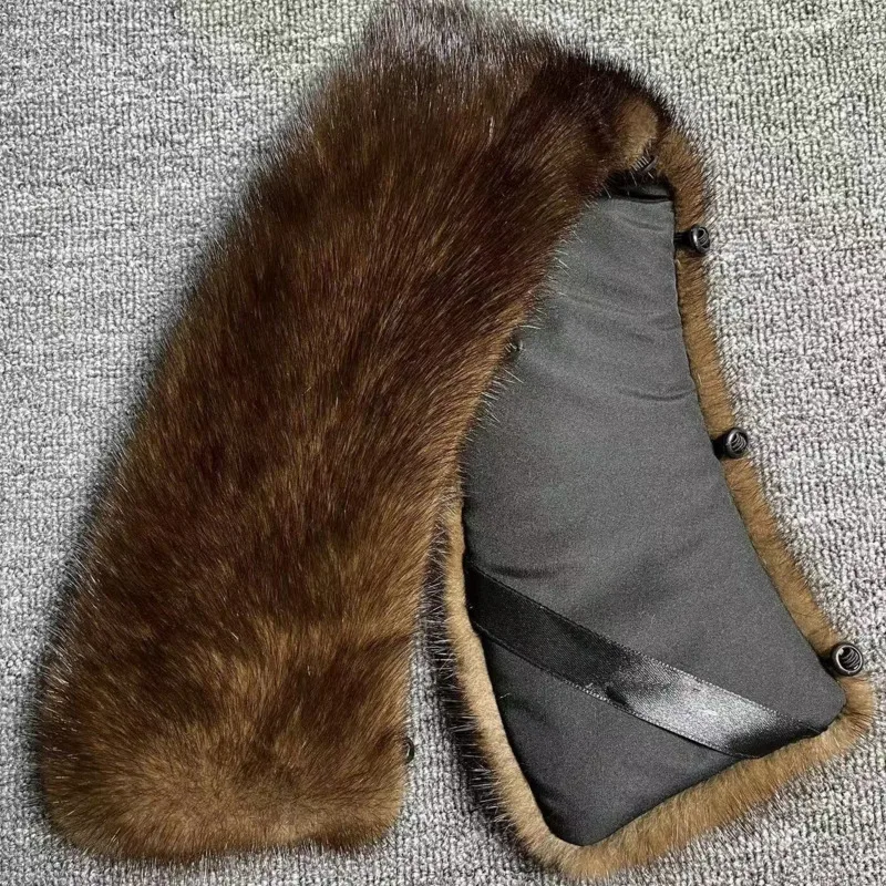 Real Mink Fur Collar Men\'s Universal Lapel Square Collar For Coat Winter Fashion Natural Fur Black Brown Collar Male Warm Scarf