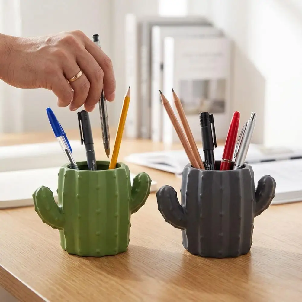 3D Printed Cactus Pen Holder Ins Style Green Plant Desktop Storage Pot Simulation Funny Greenery Pencil Holder