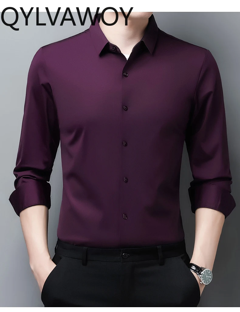 QYLVAWOY 100% Mulberry Silk Shirts for Men Clothing 2024 Spring Autumn Mens Shirts Business Casual Long Sleeve Top White Shirt