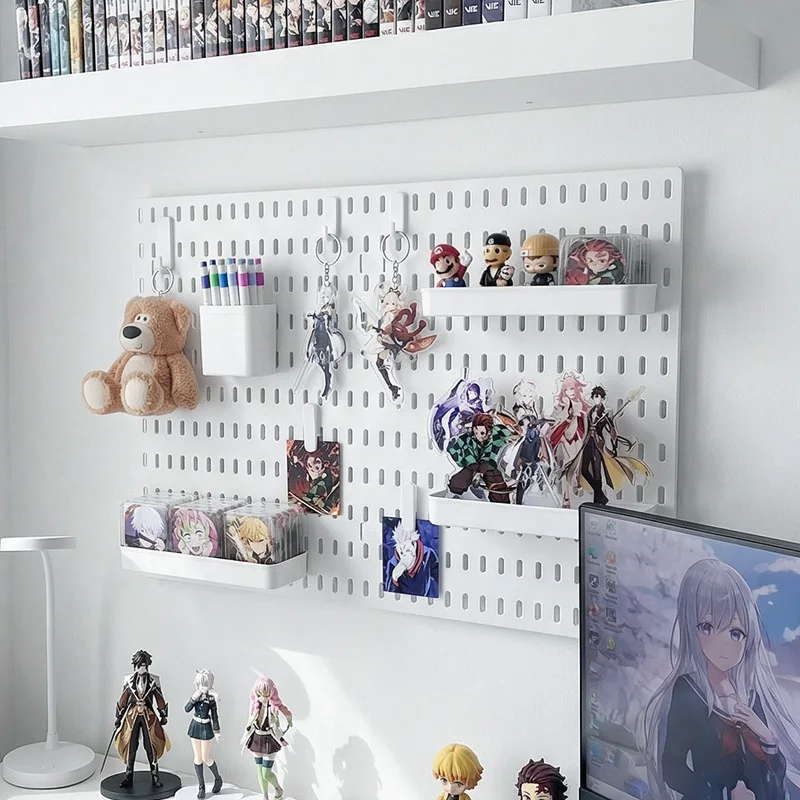 Anime Room Pegboard Wall Organizer No Drill Badge Acrylic Stand Keychain Figure Holder Hooks Shelf