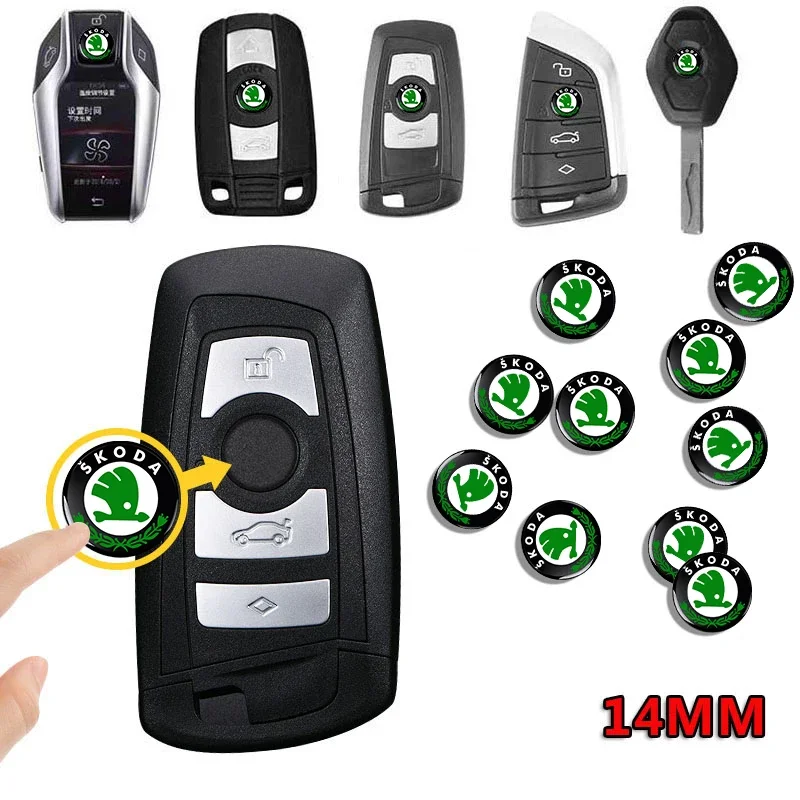 14mm Car Key Emblem Stickers Auto Control Key Logo Accessories For Skoda Octavia Rapid Fabia Superb Kodiaq Karoq Kamiq Scala